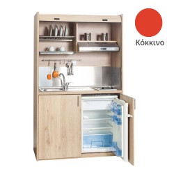 Πολυκουζίνα mini kitchen 125cm απόχρωση κόκκινη με αριστερή γούρνα για ξενώνες, γραφεία & φοιτητικά studio