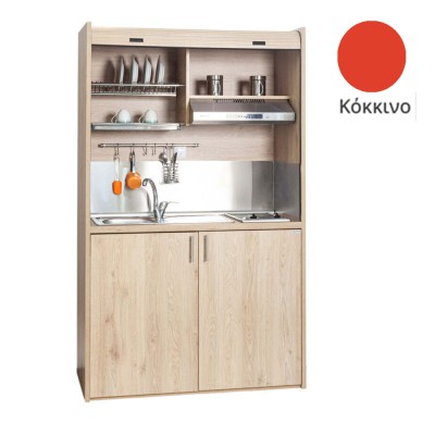 Πολυκουζίνα mini kitchen 125cm απόχρωση κόκκινη με αριστερή γούρνα για ξενώνες, γραφεία & φοιτητικά studio Πολυκουζίνα mini kitchen 125cm απόχρωση κόκκινη με αριστερή γούρνα για ξενώνες, γραφεία & φοιτητικά studio