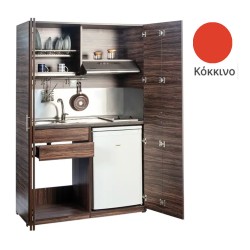 Πολυκουζίνα mini kitchen 125cm απόχρωση κόκκινη με αριστερή γούρνα και μεγάλες πόρτες για φοιτιτικά studios, γραφεία &καταλύματα