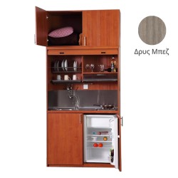 Πολυκουζίνα mini kitchen 125cm με πατάρι & αριστερή γούρνα απόχρωση δρυς μπεζ για ξενώνες, γραφεία & φοιτητικά studio Πολυκουζίνα mini kitchen 125cm με πατάρι & αριστερή γούρνα απόχρωση δρυς μπεζ για ξενώνες, γραφεία & φοιτητικά studio
