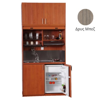 Πολυκουζίνα mini kitchen 125cm με πατάρι & αριστερή γούρνα απόχρωση δρυς μπεζ για ξενώνες, γραφεία & φοιτητικά studio Πολυκουζίνα mini kitchen 125cm με πατάρι & αριστερή γούρνα απόχρωση δρυς μπεζ για ξενώνες, γραφεία & φοιτητικά studio