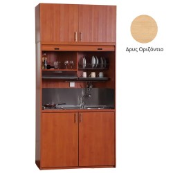 Πολυκουζίνα mini kitchen 125cm με πατάρι & αριστερή γούρνα απόχρωση δρυς για ξενώνες, γραφεία & φοιτητικά studio