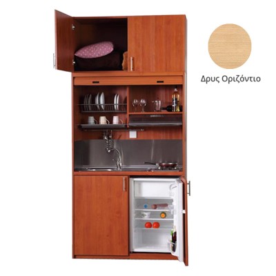 Πολυκουζίνα mini kitchen 125cm με πατάρι & αριστερή γούρνα απόχρωση δρυς για ξενώνες, γραφεία & φοιτητικά studio Πολυκουζίνα mini kitchen 125cm με πατάρι & αριστερή γούρνα απόχρωση δρυς για ξενώνες, γραφεία & φοιτητικά studio