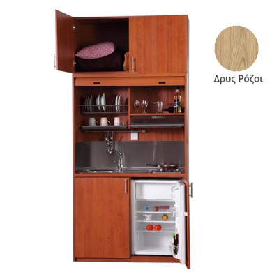 Πολυκουζίνα mini kitchen 125cm με πατάρι & αριστερή γούρνα απόχρωση δρυς ρόζοι για ξενώνες, γραφεία & φοιτητικά studio Πολυκουζίνα mini kitchen 125cm με πατάρι & αριστερή γούρνα απόχρωση δρυς ρόζοι για ξενώνες, γραφεία & φοιτητικά studio