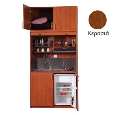 Πολυκουζίνα mini kitchen 125cm με πατάρι & αριστερή γούρνα απόχρωση κερασιάς για ξενώνες, γραφεία & φοιτητικά studio Πολυκουζίνα mini kitchen 125cm με πατάρι & αριστερή γούρνα απόχρωση κερασιάς για ξενώνες, γραφεία & φοιτητικά studio