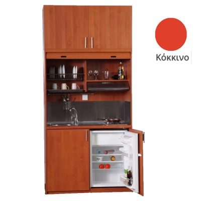 Πολυκουζίνα mini kitchen 125cm με πατάρι & αριστερή γούρνα απόχρωση κόκκινη για ξενώνες, γραφεία & φοιτητικά studio