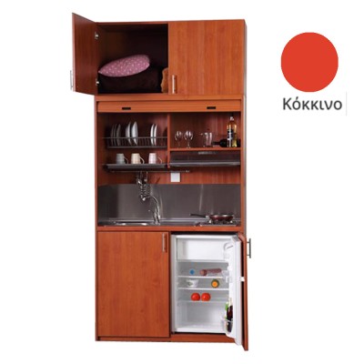 Πολυκουζίνα mini kitchen 125cm με πατάρι & αριστερή γούρνα απόχρωση κόκκινη για ξενώνες, γραφεία & φοιτητικά studio Πολυκουζίνα mini kitchen 125cm με πατάρι & αριστερή γούρνα απόχρωση κόκκινη για ξενώνες, γραφεία & φοιτητικά studio