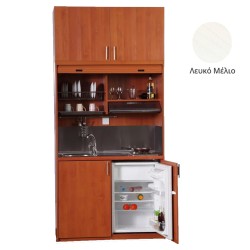 Πολυκουζίνα mini kitchen 125cm με πατάρι & αριστερή γούρνα απόχρωση λευκή για ξενώνες, γραφεία & φοιτητικά studio