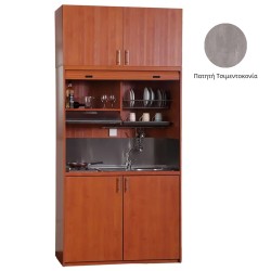Πολυκουζίνα mini kitchen 125cm με πατάρι & αριστερή γούρνα απόχρωση πατητή τσιμεντοκονία για ξενώνες, γραφεία & φοιτητικά studio