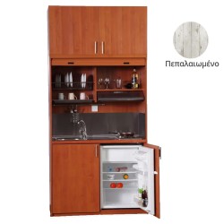 Πολυκουζίνα mini kitchen 125cm με πατάρι & αριστερή γούρνα απόχρωση πεπαλαιωμένου για ξενώνες, γραφεία & studio
