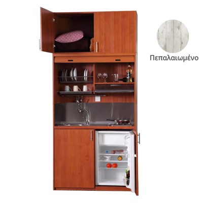 Πολυκουζίνα mini kitchen 125cm με πατάρι & αριστερή γούρνα απόχρωση πεπαλαιωμένου για ξενώνες, γραφεία & studio Πολυκουζίνα mini kitchen 125cm με πατάρι & αριστερή γούρνα απόχρωση πεπαλαιωμένου για ξενώνες, γραφεία & studio