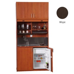 Πολυκουζίνα mini kitchen 125cm με πατάρι & αριστερή γούρνα απόχρωση βέγγε για ξενώνες, γραφεία & φοιτητικά studio