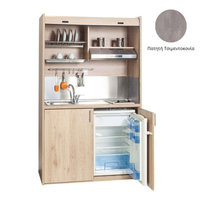 Πολυκουζίνα mini kitchen 125cm απόχρωση πατητή τσιμεντοκονία με αριστερή γούρνα για ξενώνες, γραφεία & φοιτητικά studio Πολυκουζίνα mini kitchen 125cm απόχρωση πατητή τσιμεντοκονία με αριστερή γούρνα για ξενώνες, γραφεία & φοιτητικά studio