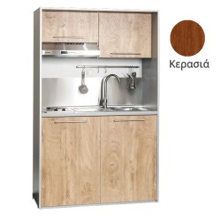 Πολυκουζίνα mini kitchen 125cm απόχρωση κερασιάς με δεξιά γούρνα και πορτάκια για ξενώνες, γραφεία & φοιτητικά studio Πολυκουζίνα mini kitchen 125cm απόχρωση κερασιάς με δεξιά γούρνα και πορτάκια για ξενώνες, γραφεία & φοιτητικά studio