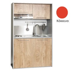 Πολυκουζίνα mini kitchen 125cm απόχρωση κόκκινη με δεξιά γούρνα και πορτάκια για ξενώνες, γραφεία & φοιτητικά studio