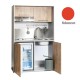 Πολυκουζίνα mini kitchen 125cm απόχρωση κόκκινη με δεξιά γούρνα και πορτάκια για ξενώνες, γραφεία & φοιτητικά studio