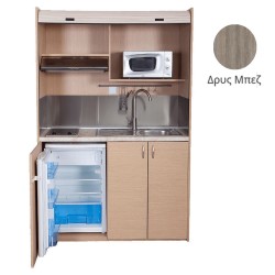 Πολυκουζίνα mini kitchen 140cm απόχρωση δρυς μπεζ με δεξιά γούρνα για ξενώνες, γραφεία & φοιτητικά studio