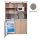 Πολυκουζίνα mini kitchen 140cm απόχρωση δρυς μπεζ με δεξιά γούρνα για ξενώνες, γραφεία & φοιτητικά studio