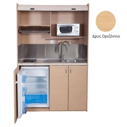 Πολυκουζίνα mini kitchen 140cm απόχρωση δρυς με δεξιά γούρνα για ξενώνες, γραφεία & φοιτητικά studio