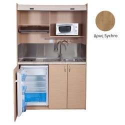 Πολυκουζίνα mini kitchen 140cm απόχρωση δρυς sychro με δεξιά γούρνα για ξενώνες, γραφεία & φοιτητικά studio