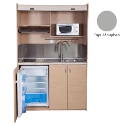 Πολυκουζίνα mini kitchen 140cm απόχρωση γκρι με δεξιά γούρνα για ξενώνες, γραφεία & φοιτητικά studio
