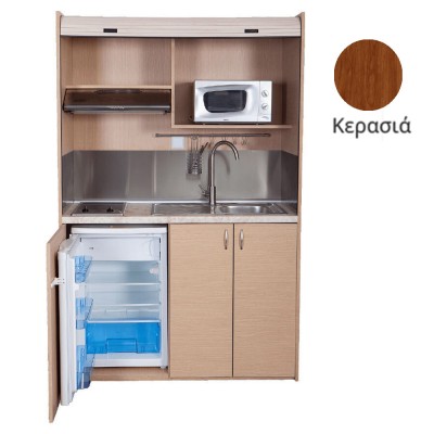 Πολυκουζίνα mini kitchen 140cm απόχρωση κερασιάς με δεξιά γούρνα για ξενώνες, γραφεία & φοιτητικά studio Πολυκουζίνα mini kitchen 140cm απόχρωση κερασιάς με δεξιά γούρνα για ξενώνες, γραφεία & φοιτητικά studio