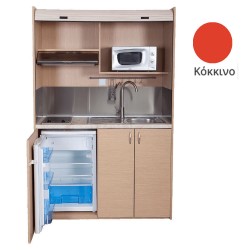 Πολυκουζίνα mini kitchen 140cm απόχρωση κόκκινη με δεξιά γούρνα για ξενώνες, γραφεία & φοιτητικά studio