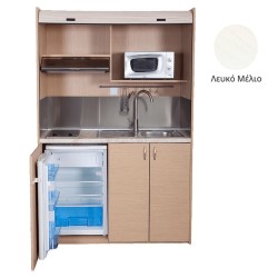 Πολυκουζίνα mini kitchen 140cm απόχρωση λευκή με δεξιά γούρνα για ξενώνες, γραφεία & φοιτητικά studio