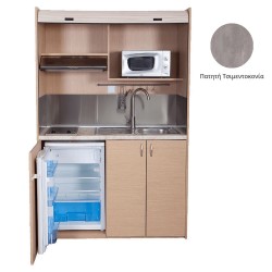 Πολυκουζίνα mini kitchen 140cm απόχρωση πατητή τσιμεντοκονία με δεξιά γούρνα για ξενώνες, γραφεία & φοιτητικά studio