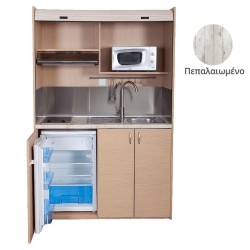 Πολυκουζίνα mini kitchen 140cm απόχρωση πεπαλαιωμένου με δεξιά γούρνα για ξενώνες, γραφεία & φοιτητικά studio