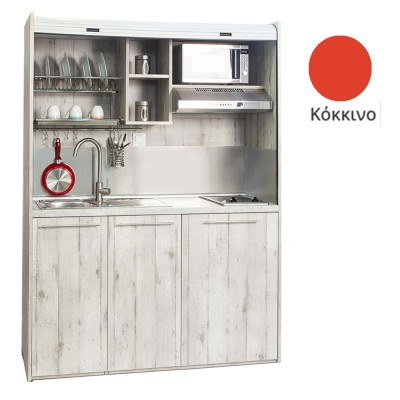 Πολυκουζίνα mini kitchen 160cm απόχρωση κόκκινη για ξενώνες, γραφεία & φοιτητικά studio