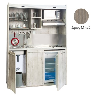 Πολυκουζίνα mini kitchen 160cm απόχρωση δρυς μπεζ για ξενώνες, γραφεία & φοιτητικά studio Πολυκουζίνα mini kitchen 160cm απόχρωση δρυς μπεζ για ξενώνες, γραφεία & φοιτητικά studio
