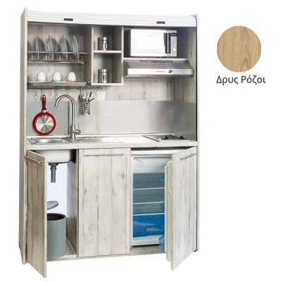 Πολυκουζίνα mini kitchen 160cm απόχρωση δρυς ρόζοι για ξενώνες, γραφεία & φοιτητικά studio Πολυκουζίνα mini kitchen 160cm απόχρωση δρυς ρόζοι για ξενώνες, γραφεία & φοιτητικά studio