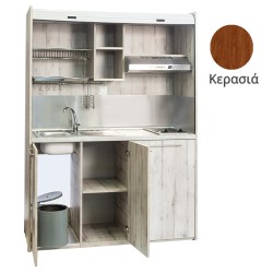 Πολυκουζίνα mini kitchen 160cm απόχρωση κερασιάς για ξενώνες, γραφεία & φοιτητικά studio
