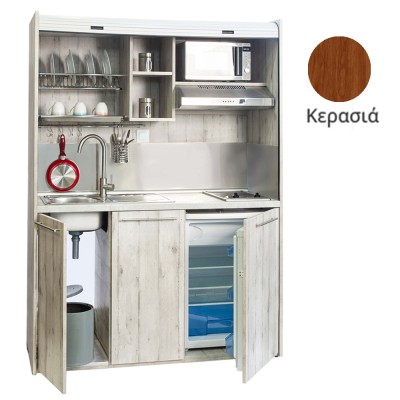 Πολυκουζίνα mini kitchen 160cm απόχρωση κερασιάς για ξενώνες, γραφεία & φοιτητικά studio Πολυκουζίνα mini kitchen 160cm απόχρωση κερασιάς για ξενώνες, γραφεία & φοιτητικά studio