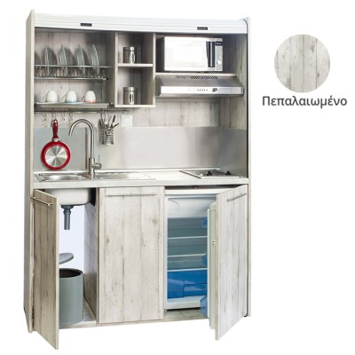 Πολυκουζίνα mini kitchen 160cm απόχρωση πεπαλαιωμένου για ξενώνες, γραφεία & φοιτητικά studio Πολυκουζίνα mini kitchen 160cm απόχρωση πεπαλαιωμένου για ξενώνες, γραφεία & φοιτητικά studio