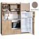 Πολυκουζίνα mini kitchen 190cm με μεγάλο ψυγείο & μεγάλο φούρνο απόχρωση δρυς μπεζ για γραφεία, studios & καταλύματα airbnb