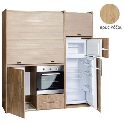 Πολυκουζίνα mini kitchen 190cm με μεγάλο ψυγείο & μεγάλο φούρνο απόχρωση δρυς ρόζοι για γραφεία, studios & καταλύματα airbnb Πολυκουζίνα mini kitchen 190cm με μεγάλο ψυγείο & μεγάλο φούρνο απόχρωση δρυς ρόζοι για γραφεία, studios & καταλύματα airbnb