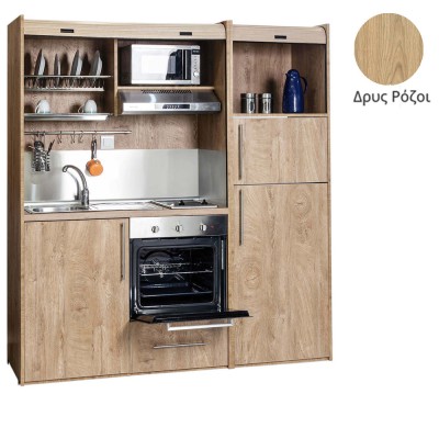 Πολυκουζίνα mini kitchen 190cm με μεγάλο ψυγείο & μεγάλο φούρνο απόχρωση δρυς ρόζοι για γραφεία, studios & καταλύματα airbnb Πολυκουζίνα mini kitchen 190cm με μεγάλο ψυγείο & μεγάλο φούρνο απόχρωση δρυς ρόζοι για γραφεία, studios & καταλύματα airbnb