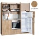 Πολυκουζίνα mini kitchen 190cm με μεγάλο ψυγείο & μεγάλο φούρνο απόχρωση δρυς sychro για γραφεία, studios & καταλύματα airbnb