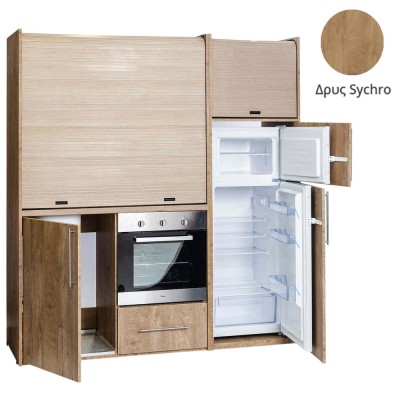 Πολυκουζίνα mini kitchen 190cm με μεγάλο ψυγείο & μεγάλο φούρνο απόχρωση δρυς sychro για γραφεία, studios & καταλύματα airbnb Πολυκουζίνα mini kitchen 190cm με μεγάλο ψυγείο & μεγάλο φούρνο απόχρωση δρυς sychro για γραφεία, studios & καταλύματα airbnb