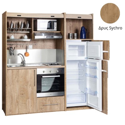 Πολυκουζίνα mini kitchen 190cm με μεγάλο ψυγείο & μεγάλο φούρνο απόχρωση δρυς sychro για γραφεία, studios & καταλύματα airbnb Πολυκουζίνα mini kitchen 190cm με μεγάλο ψυγείο & μεγάλο φούρνο απόχρωση δρυς sychro για γραφεία, studios & καταλύματα airbnb