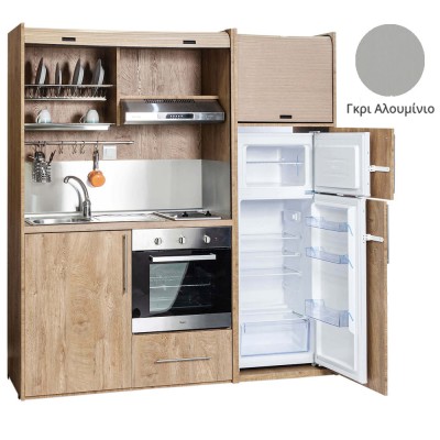 Πολυκουζίνα mini kitchen 190cm με μεγάλο ψυγείο & μεγάλο φούρνο απόχρωση γκρι για γραφεία, studios & καταλύματα airbnb Πολυκουζίνα mini kitchen 190cm με μεγάλο ψυγείο & μεγάλο φούρνο απόχρωση γκρι για γραφεία, studios & καταλύματα airbnb