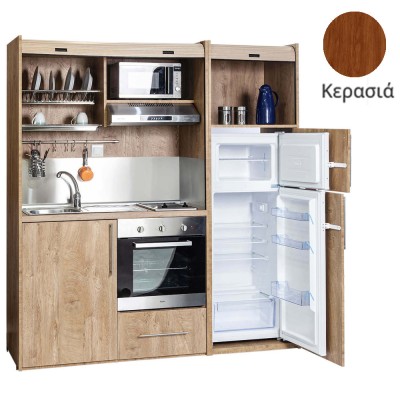 Πολυκουζίνα mini kitchen 190cm με μεγάλο ψυγείο & μεγάλο φούρνο απόχρωση κερασιάς για γραφεία, studios & καταλύματα airbnb Πολυκουζίνα mini kitchen 190cm με μεγάλο ψυγείο & μεγάλο φούρνο απόχρωση κερασιάς για γραφεία, studios & καταλύματα airbnb