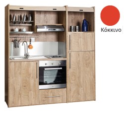 Πολυκουζίνα mini kitchen 190cm με μεγάλο ψυγείο & μεγάλο φούρνο απόχρωση κόκκινη για γραφεία, studios & καταλύματα airbnb
