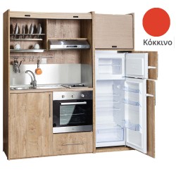 Πολυκουζίνα mini kitchen 190cm με μεγάλο ψυγείο & μεγάλο φούρνο απόχρωση κόκκινη για γραφεία, studios & καταλύματα airbnb
