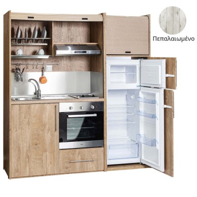 Πολυκουζίνα mini kitchen 190cm με μεγάλο ψυγείο & μεγάλο φούρνο απόχρωση πεπαλαιωμένου για γραφεία, studios & καταλύματα airbnb Πολυκουζίνα mini kitchen 190cm με μεγάλο ψυγείο & μεγάλο φούρνο απόχρωση πεπαλαιωμένου για γραφεία, studios & καταλύματα airbnb