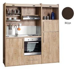 Πολυκουζίνα mini kitchen 190cm με μεγάλο ψυγείο & μεγάλο φούρνο απόχρωση βέγγε για γραφεία, studios & καταλύματα airbnb