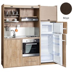 Πολυκουζίνα mini kitchen 190cm με μεγάλο ψυγείο & μεγάλο φούρνο απόχρωση βέγγε για γραφεία, studios & καταλύματα airbnb