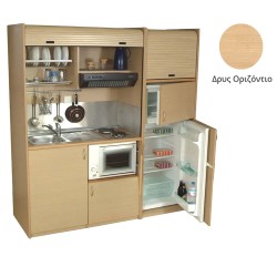 Πολυκουζίνα mini kitchen 190cm με μεγάλο ψυγείο & μικρό φουρνάκι απόχρωση δρυς για ξενώνες & γραφεία